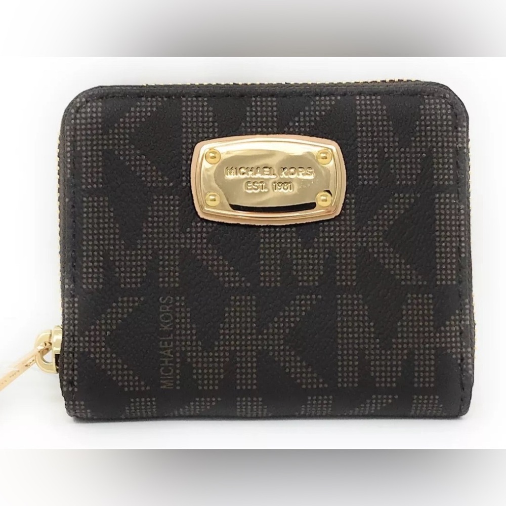 Michael Kors Jet Set Brown Monogram PVC Zip Around Bifold Wallet